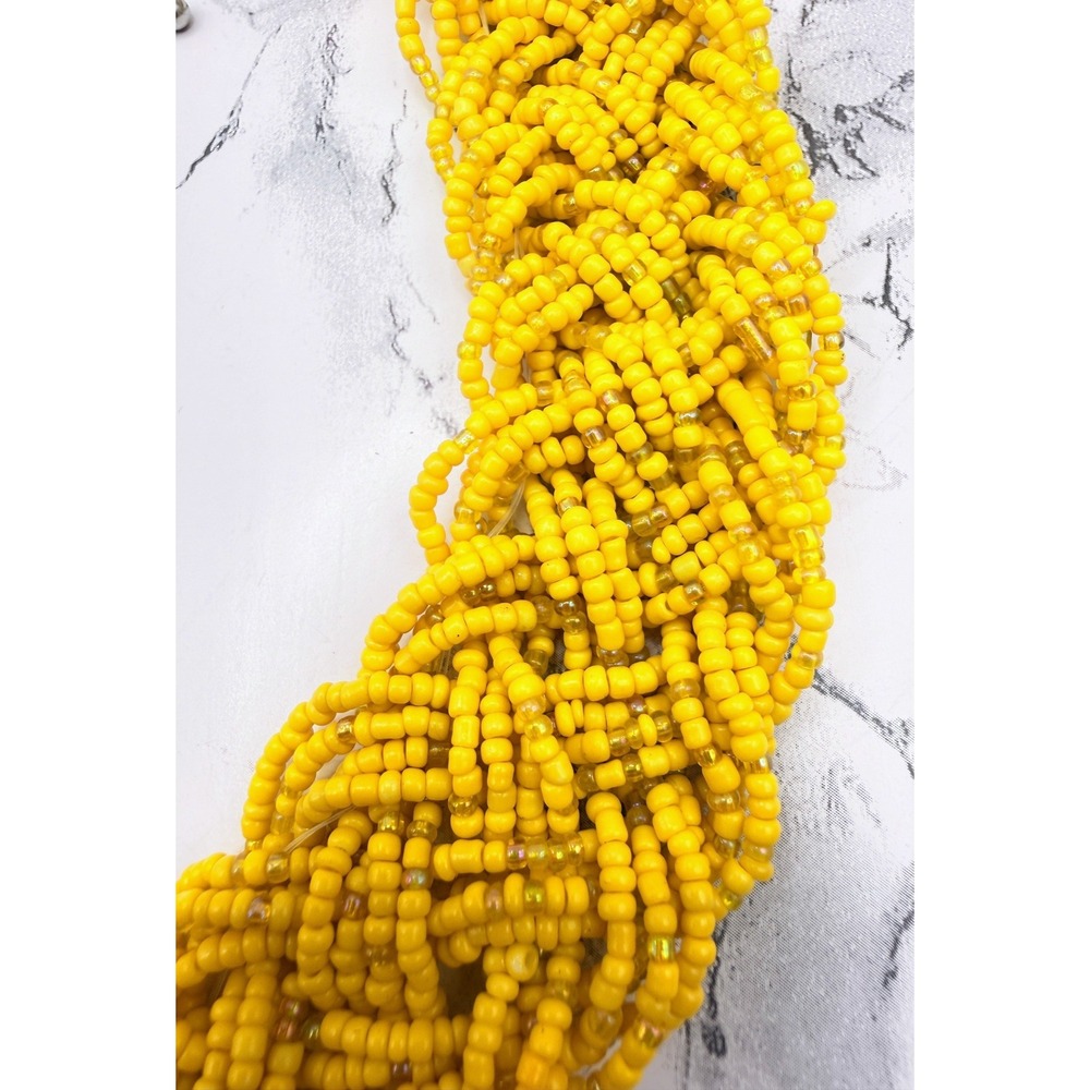 Mustard‎ Yellow Glass Bead Braided Torsade Statement Necklace 18–25" - Picture 3 of 4